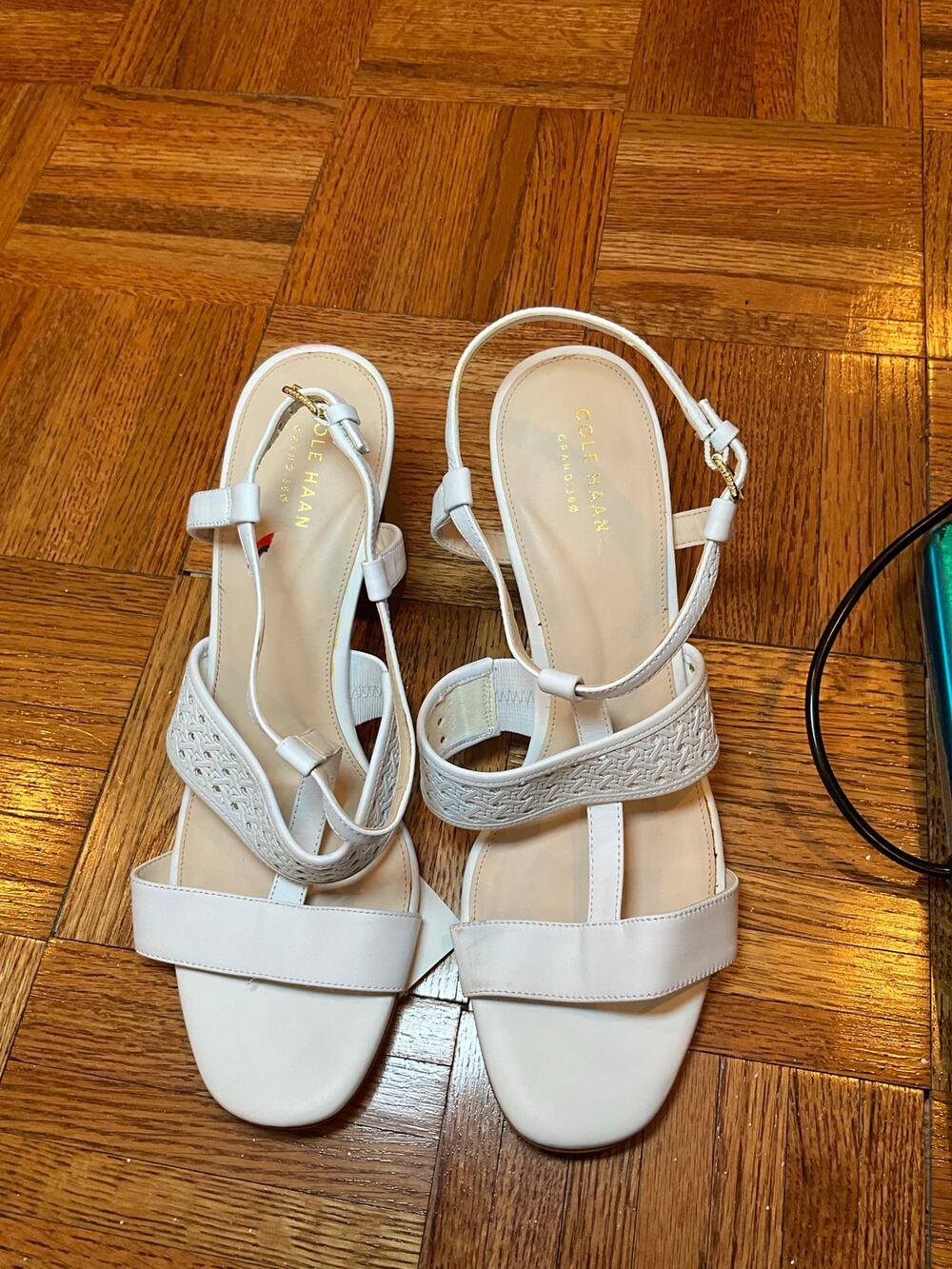 Cole Haan Cherie Grand Block Heel Sandals Women 10 White Adjustable Buckle Strap